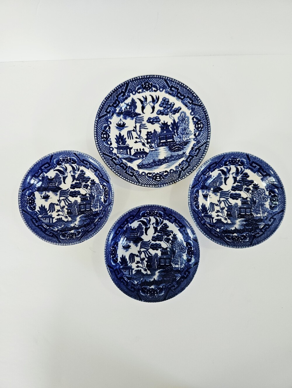 Vintage Kakusa China Occupied Japan "Blue Willow" Berry Bowls Plate Set of Four